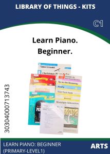 Arts Piano Beginner A collection of beginner piano lesson books and sheet music, titled "Learn Piano: Beginner," showcasing various learning resources.
