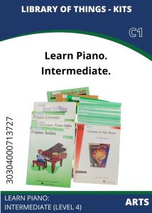 Arts Piano Intermediate A collection of intermediate piano lesson books, including "Piano Lessons" and "Forever in My Heart," arranged for learning.