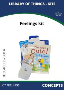 Concepts Feelings Kit A "Feelings Kit" from the Library of Things, featuring books and plush toys to help children explore emotions.
