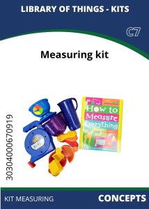 Concepts Measuring Colorful measuring kit featuring cups, a tape measure, and a "How to Measure Everything" book on a white background.