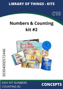 Concepts Numbers and counting 2 Image of the "Numbers & Counting kit #2" featuring books, a CD, a counting cookie container, and plastic cookies for learning.