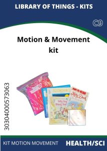 Health-Sci Motion and Movement Image of a "Motion & Movement" kit from the Library of Things, featuring colorful books and a zippered bag.