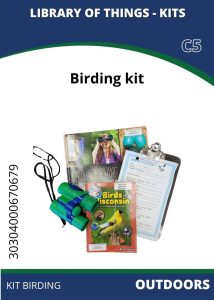 Outdoors Birding A birding kit featuring binoculars, birdwatching books, and a bird log for outdoor exploration and bird identification.