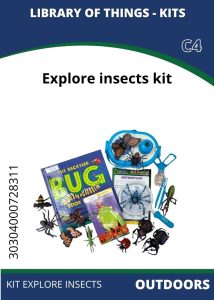 Outdoors Insects Image of an insect exploration kit featuring educational books, magnifiers, and plastic insect toys on a white background.