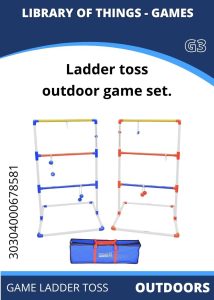 Outdoors Ladder Toss Ladder toss outdoor game set featuring two ladders and tossing balls, displayed with a carrying case below.