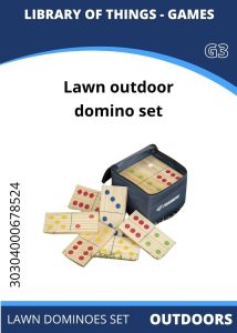 Outdoors Lawn Dominos Lawn domino set featuring colorful wooden tiles, displayed beside a carrying bag on green grass. Perfect for outdoor gaming fun.