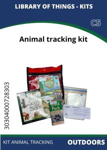 A colorful animal tracking kit featuring books and tracking tools, displayed with the title "Animal Tracking Kit" prominently.