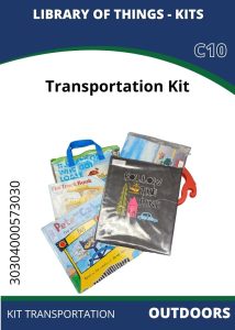 Outdoors Transportation A collection of children's books about transportation, featured in a colorful kit with a bright cover labeled "Transportation Kit."