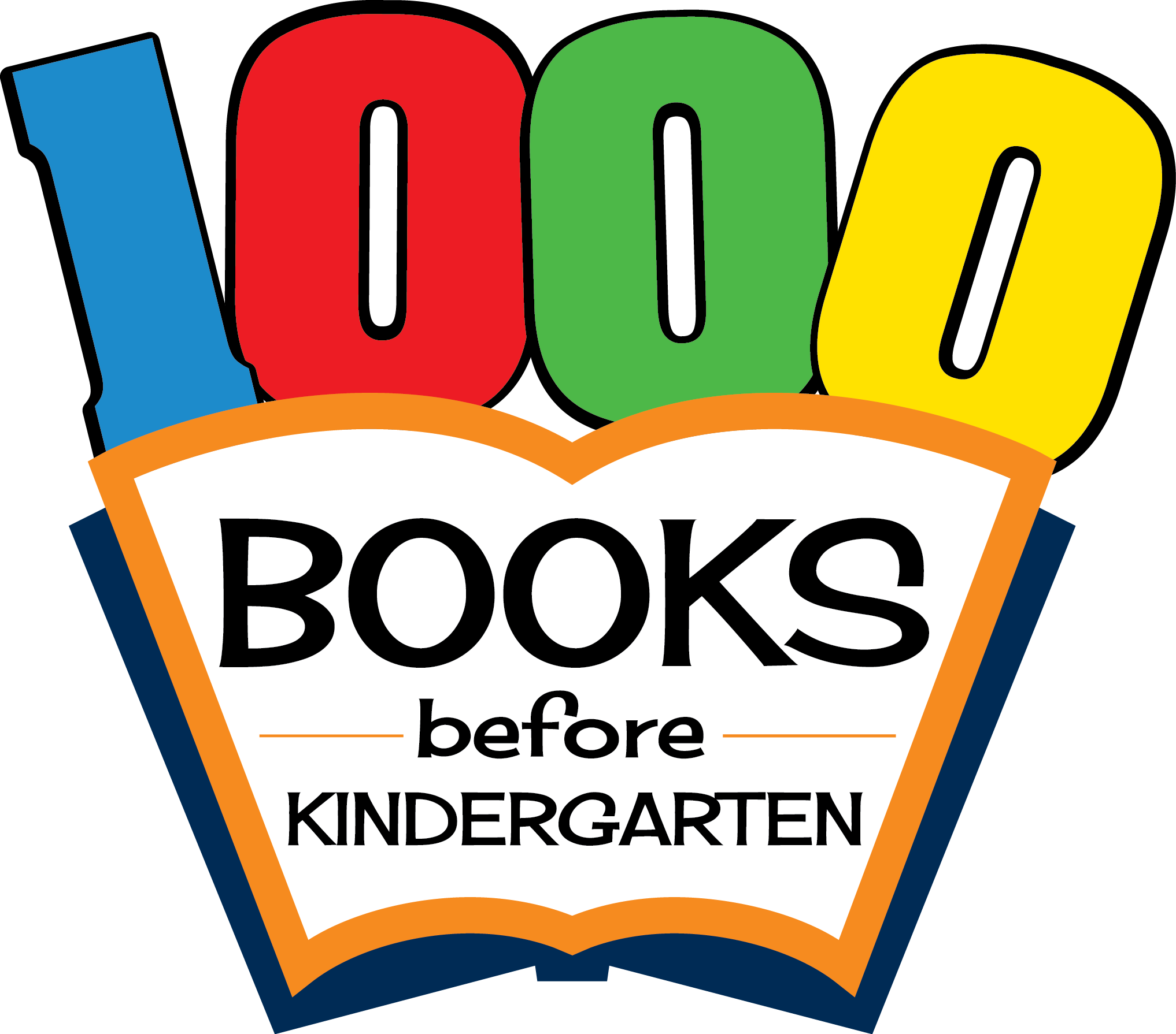 Colorful "1000 Books before Kindergarten" logo with an open book design.