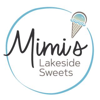 Logo of Mimi's Lakeside Sweets with cursive and sans-serif fonts, featuring an ice cream cone.